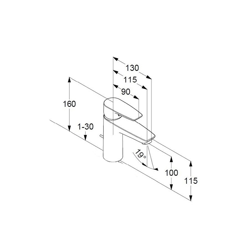 Baterie lavoar Kludi, Pure & Solid, fără ventil, 100 mm, crom